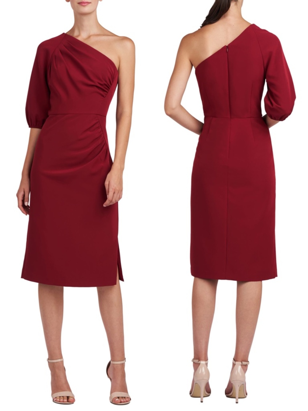 NEW KAY UNGER Ruby Wine BREA One Shoulder RUCHED SIDE Sheath COCKTAIL DRESS 8